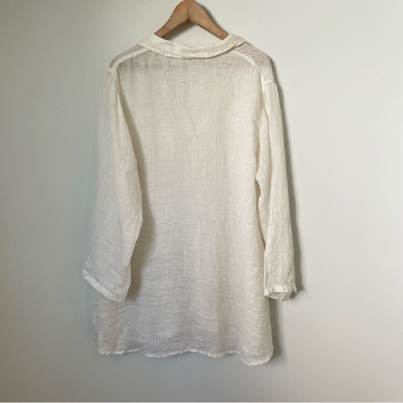 Kleen 100% Linen Button Down Tunic Long Sleeve Top Cream Lagenlook Size Medium - Picture 2 of 9